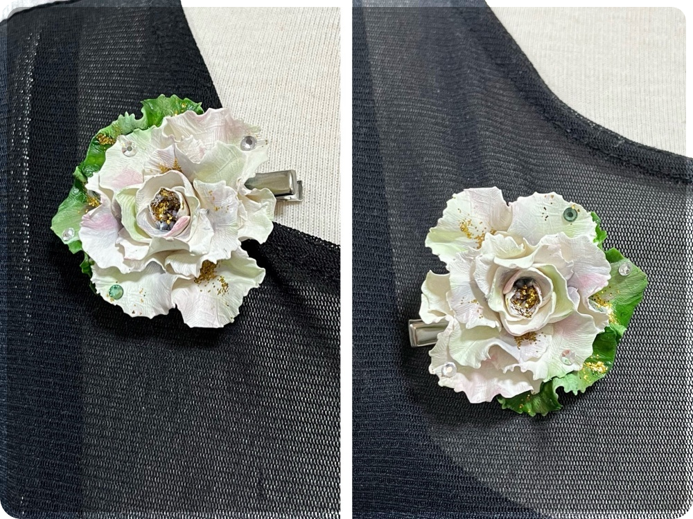 2Wayクリップ&ブローチ(白バラ)